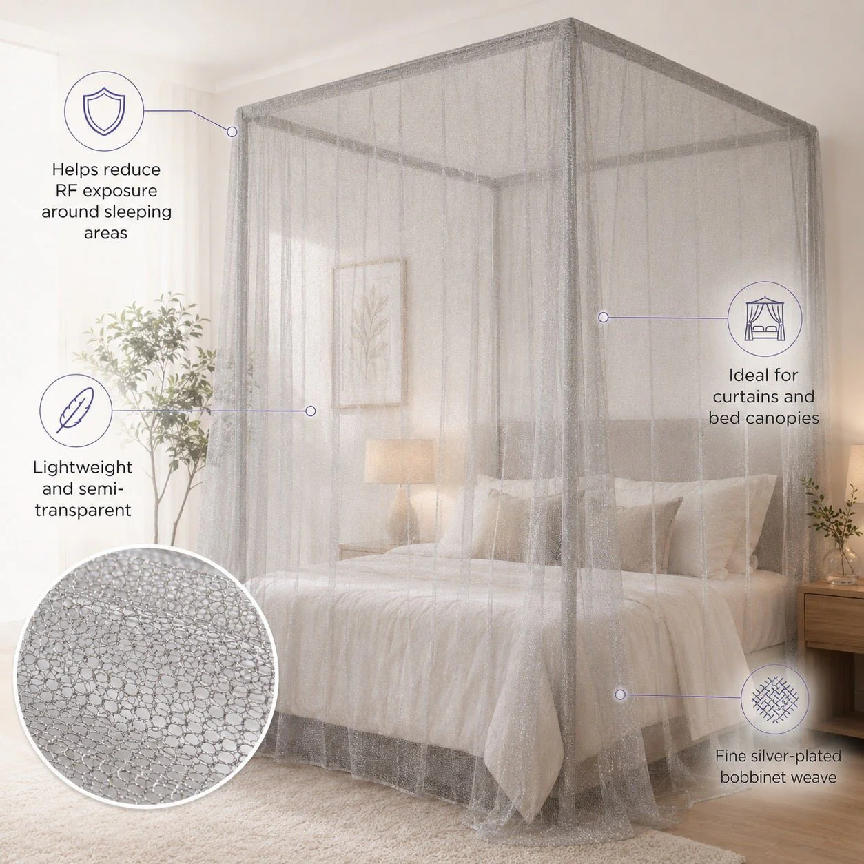 Silver Bobbinet™ EMF Faraday Fabric by SwissTulle AG® - Image 6